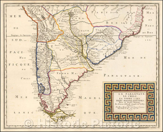 Historic Map - Le Paraguay R. Le Chili. La Terre, et Ls Isles Magellanicques, 1656, Nicolas Sanson - Vintage Wall Art