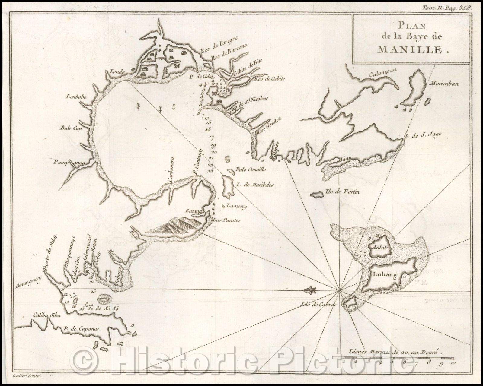 Historic Map - Plan de la Baye de Manille/Map of the Bay of Manila, 1750, George Anson - Vintage Wall Art
