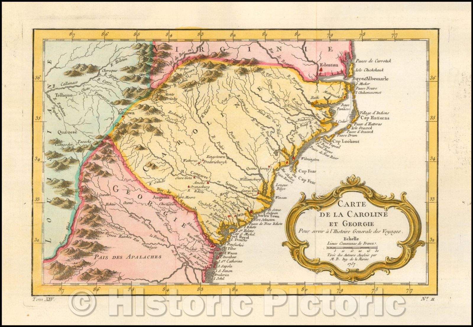 Historic Map - Carte De La Caroline Et Georgie, 1757, Jacques Nicolas Bellin v1