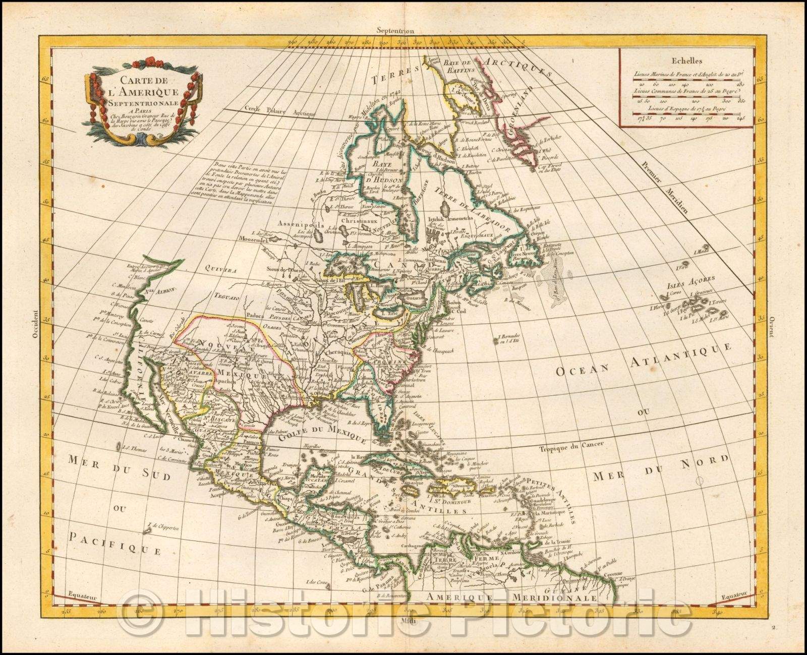Historic Map - Carte de L'Amerique Septentrionale, 1743, Pierre Bourgoin - Vintage Wall Art