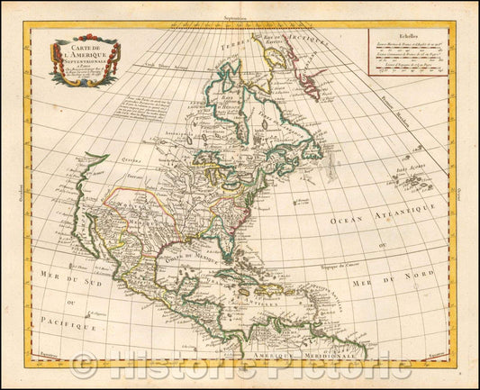 Historic Map - Carte de L'Amerique Septentrionale, 1743, Pierre Bourgoin - Vintage Wall Art