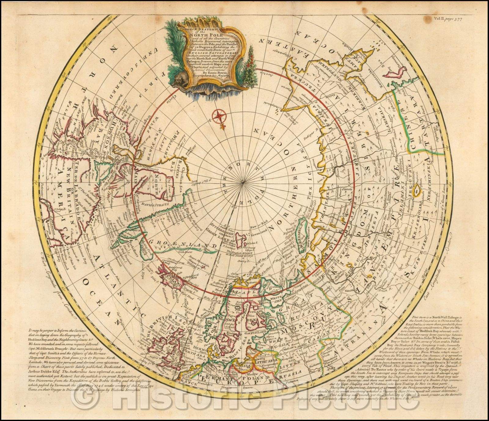 Historic Map - A Correct Draught of the North Pole and all the Countries hitherto Discovered, 1747, Emanuel Bowen - Vintage Wall Art