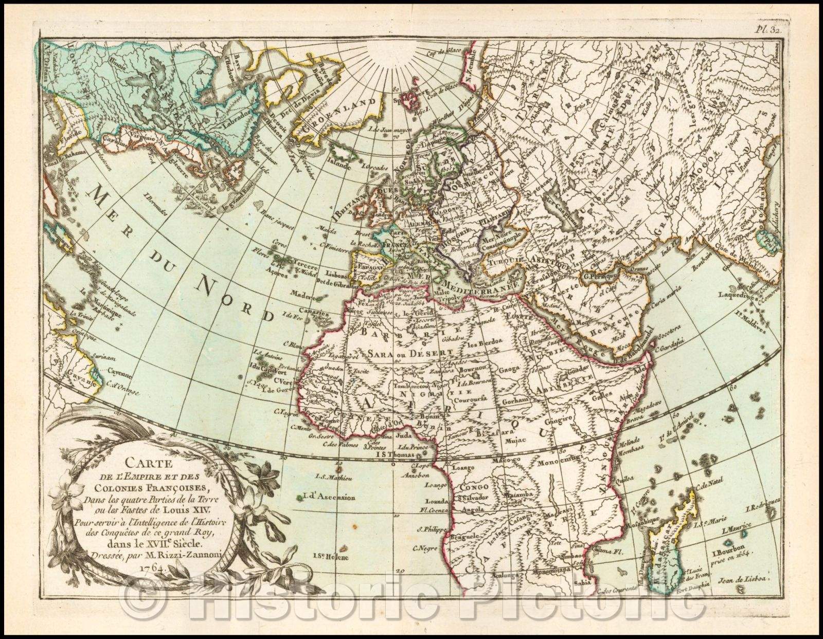 Historic Map - Carte De l'Empire et des Colonies Francoises, Dans les quatre Parties de la Terre/The French Empire Around The World, 1764 - Vintage Wall Art