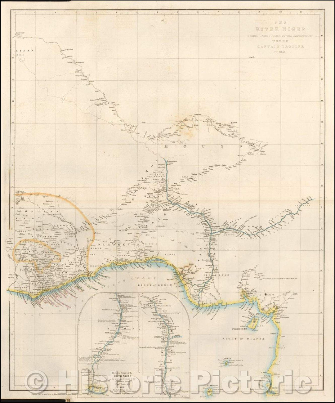 Historic Map - The River Niger Shewing The Course of the Expedition Under Captain Trotter in, 1855, John Arrowsmith - Vintage Wall Art