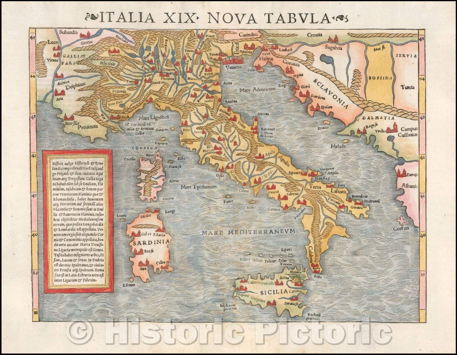 Historic Map - Italia XIX Nova Tabula, 1545, Sebastian M?nster - Vintage Wall Art