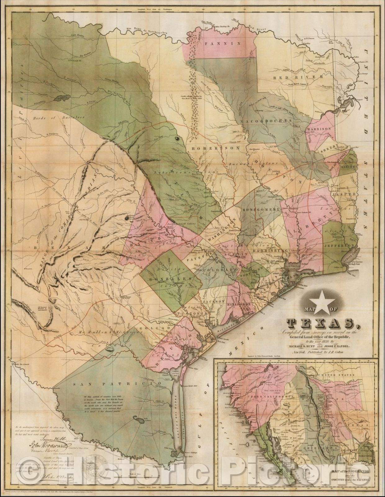 Historic Map - Map of Texas, 1839, Richard Salmon Hunt - Vintage Wall Art