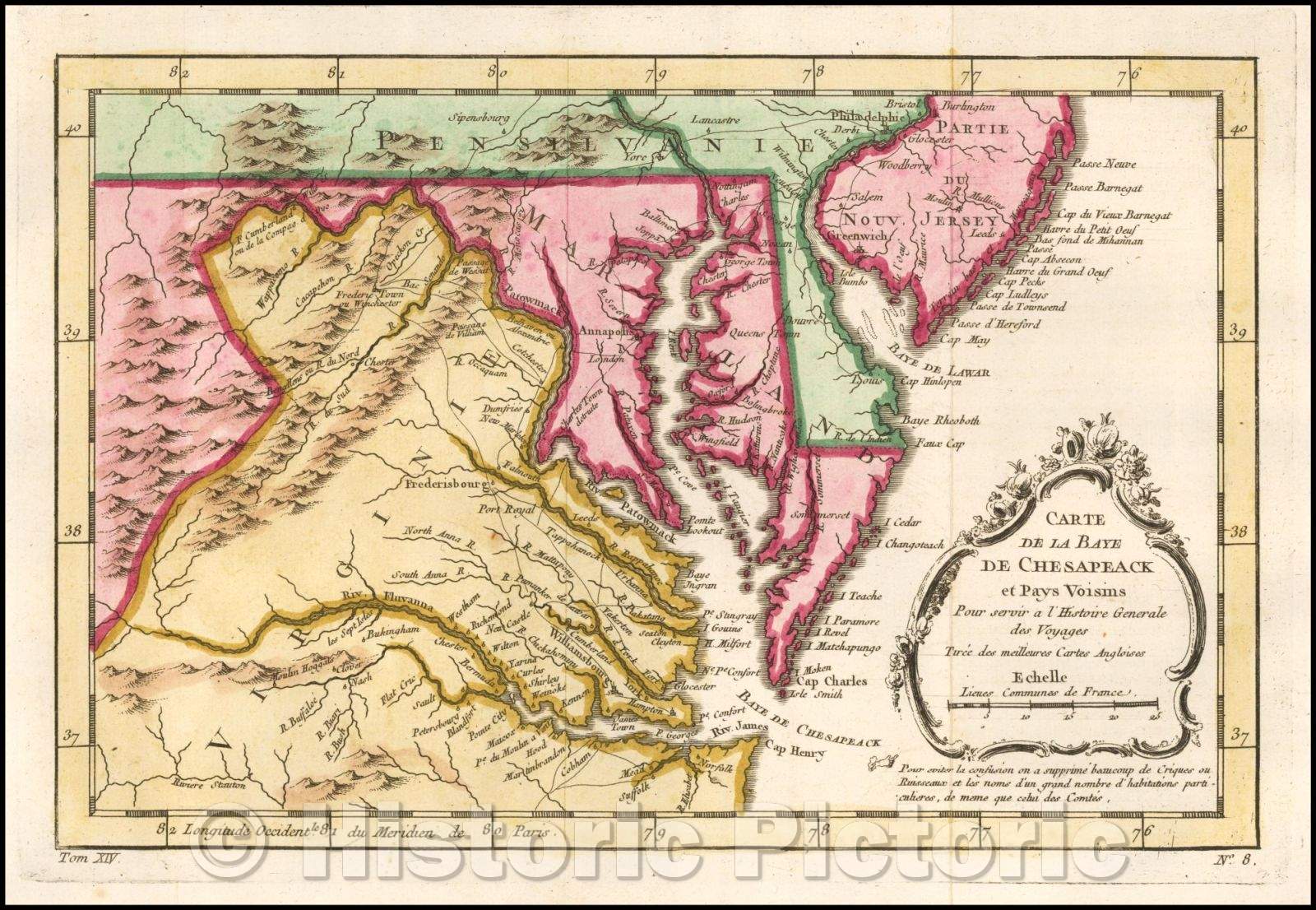 Historic Map - Carte De La Baye Chesapeack et pays Voisins/Map De La Baye Chesapeack countries and neighbors, 1757, Jacques Nicolas Bellin - Vintage Wall Art