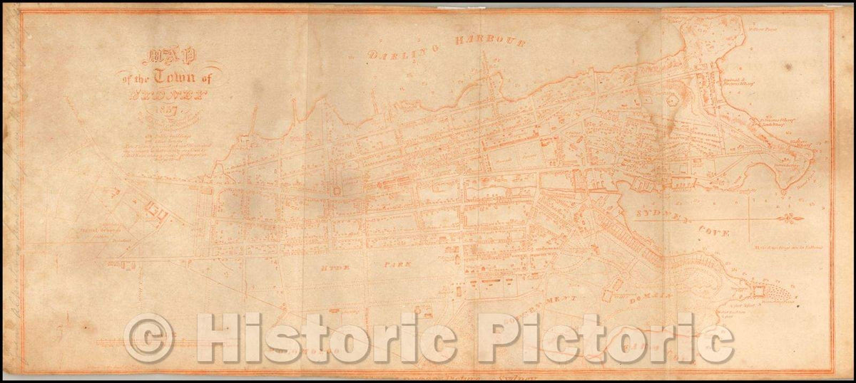 Historic Map - Map of the Town of Sydney, 1837, - Vintage Wall Art