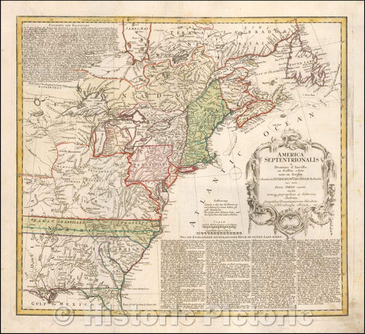 Historic Map - America Septentrionalis a Domino d'Anville in Galliis edita nunc in Anglia Coloniis in Interiorem Virginiam, 1756, Homann Heirs - Vintage Wall Art