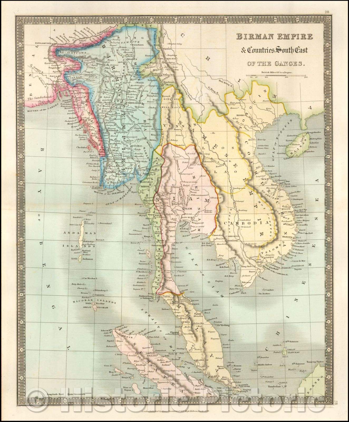 Historic Map - Birman Empire & Countries South East of the Ganges, 1834, Henry Teesdale - Vintage Wall Art