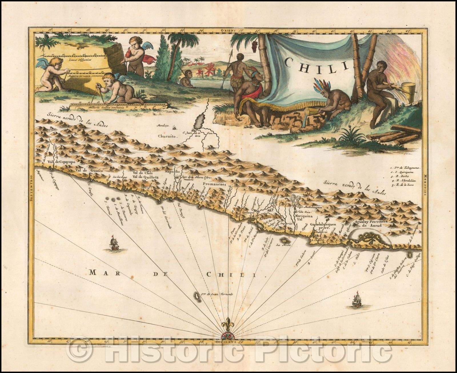 Historic Map - Chili, 1671, John Ogilby - Vintage Wall Art