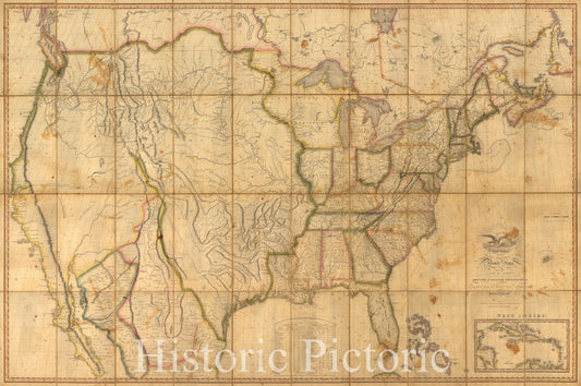 Historic Map - Map of the United States with the Contiguous British & Spanish Possessions, 1816, John Melish - Vintage Wall Art