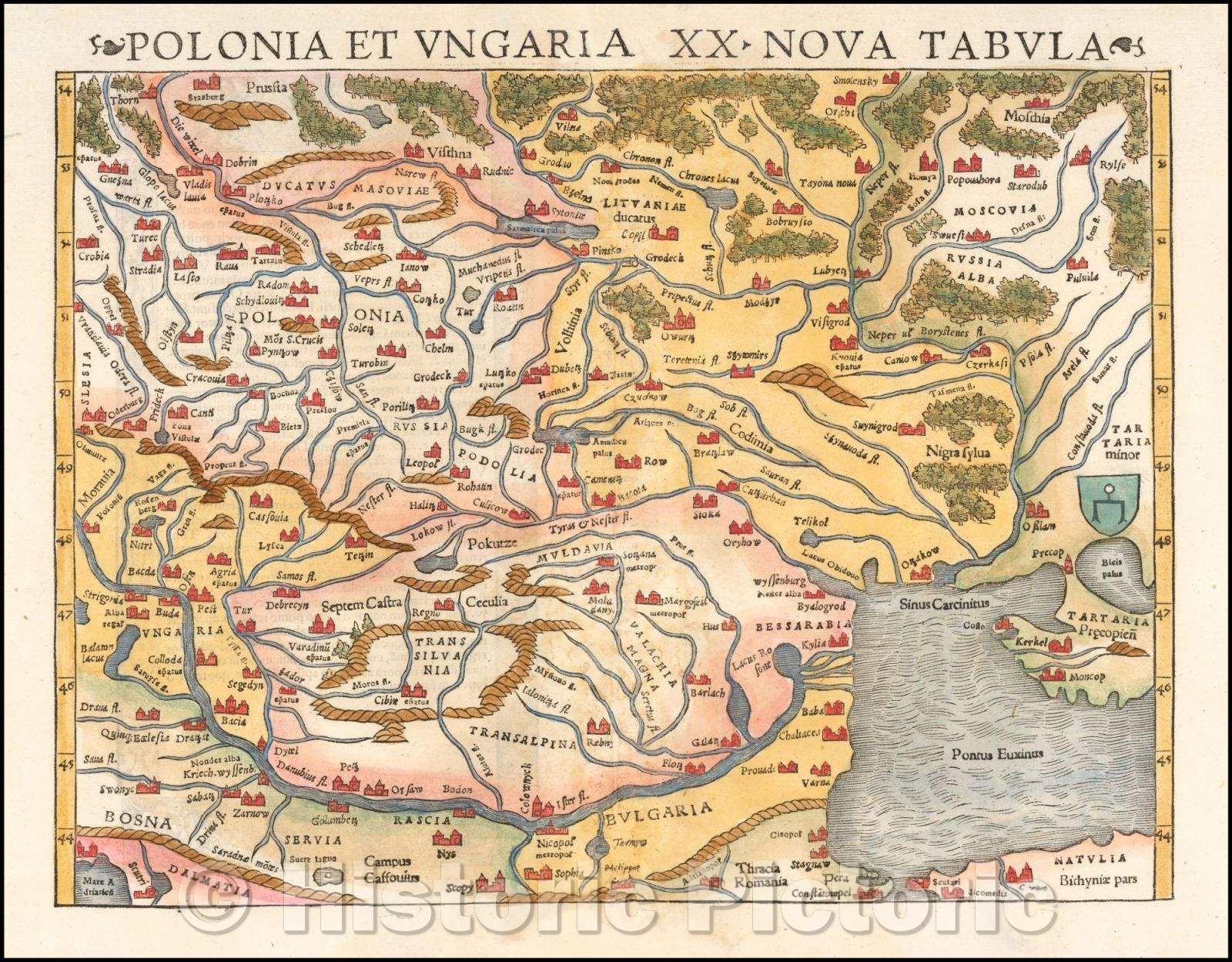 Historic Map - Polonia et Ungaria XX Nova Tabula, 1545, Sebastian M?nster - Vintage Wall Art