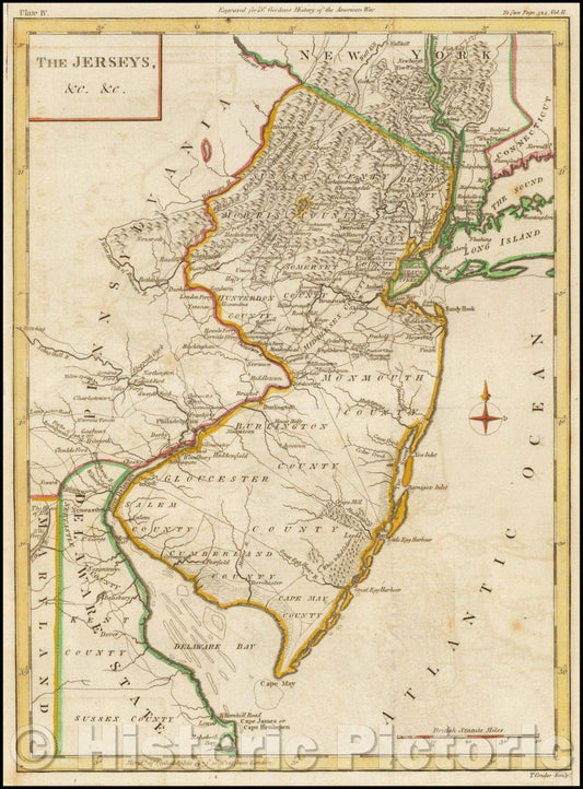 Historic Map - The Jerseys, 1777, Thomas Condor - Vintage Wall Art