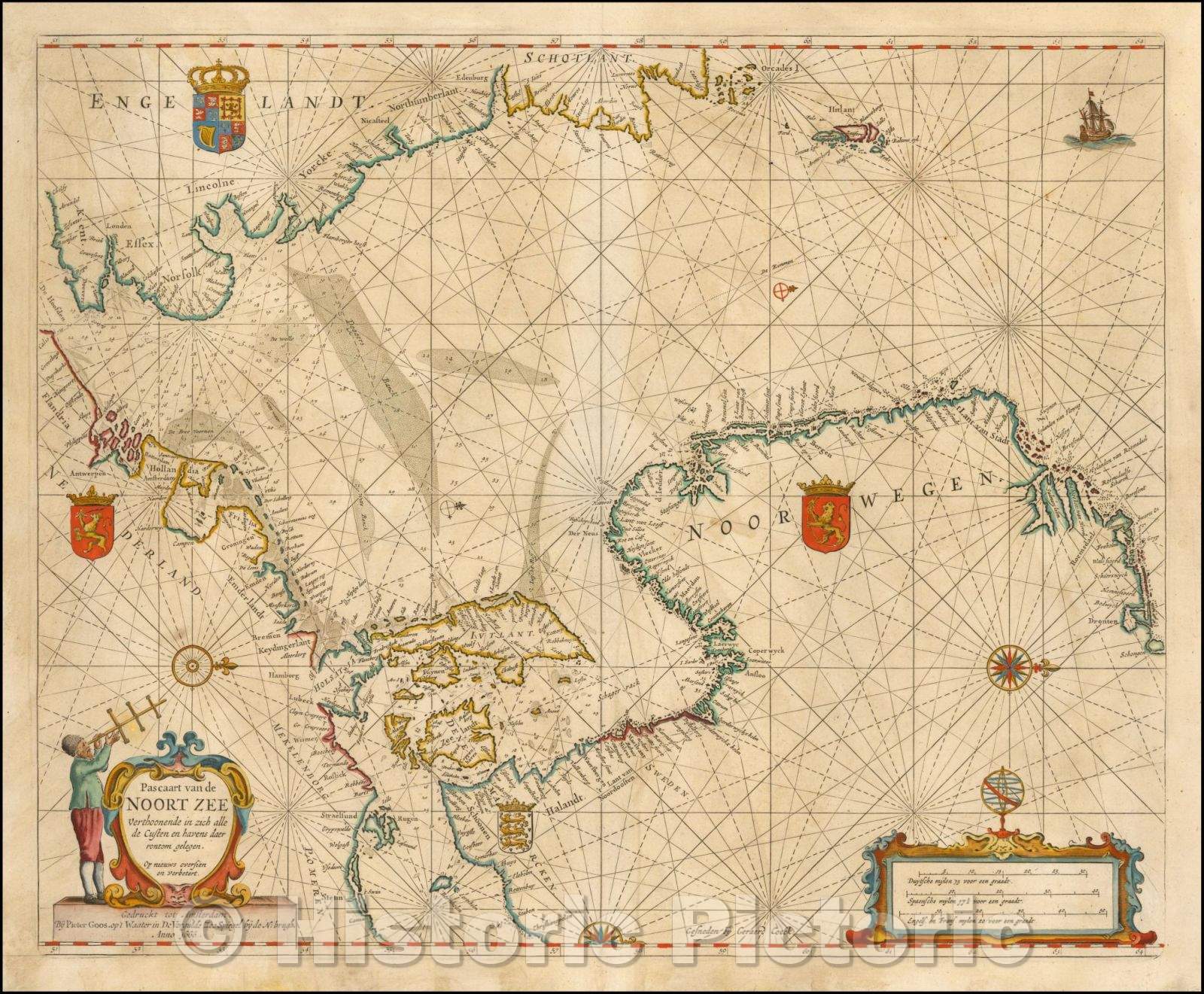 Historic Map - Pascaart van de Noort Zee Verthoonende in zich alle de Custen en havens da, 1666 v2