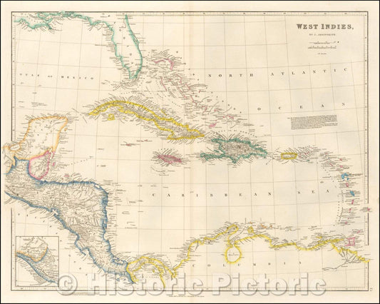 Historic Map - West Indies, 1847, John Arrowsmith - Vintage Wall Art