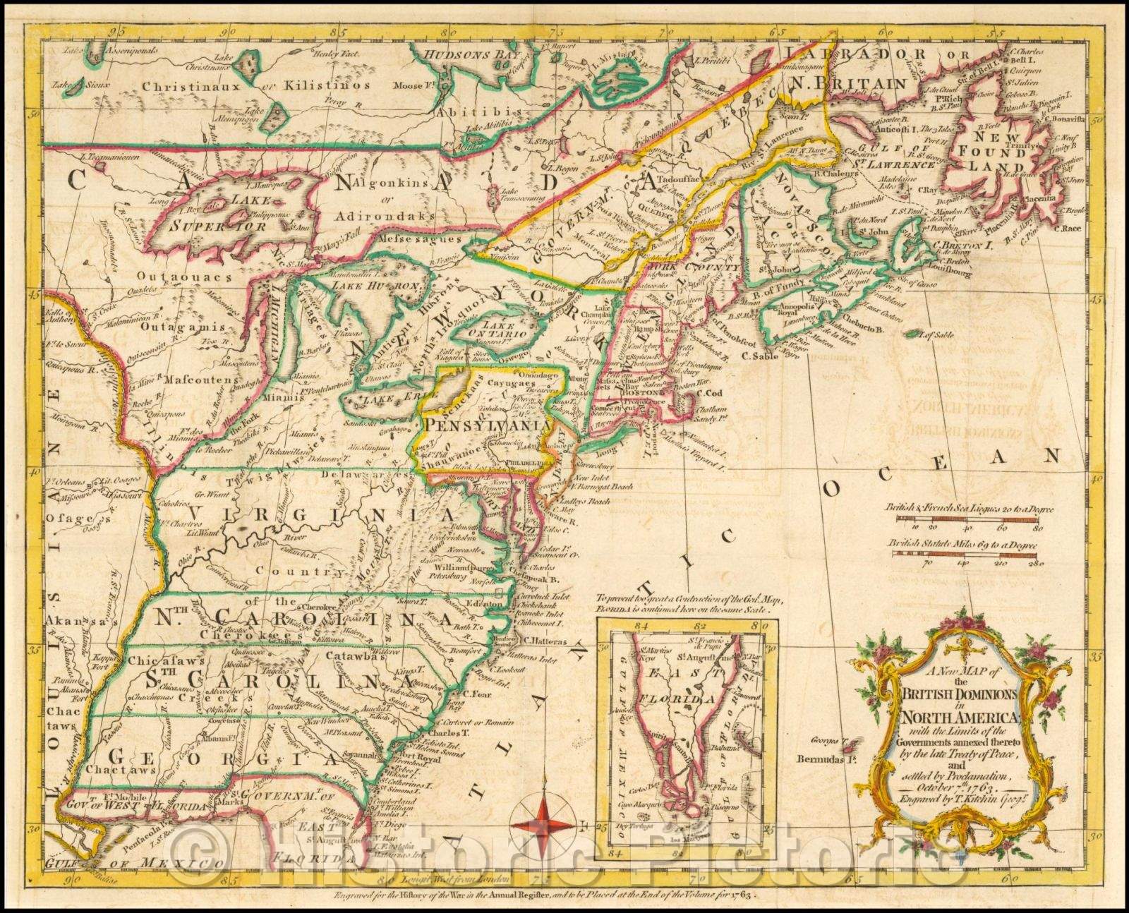 Historic Map - The British Dominions in North America; with the Limits of the Governments annexed thereto, 1763, Thomas Kitchin v2