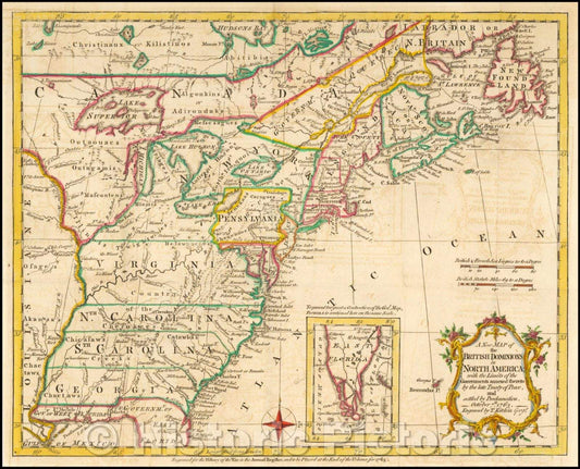 Historic Map - The British Dominions in North America; with the Limits of the Governments annexed thereto, 1763, Thomas Kitchin v2