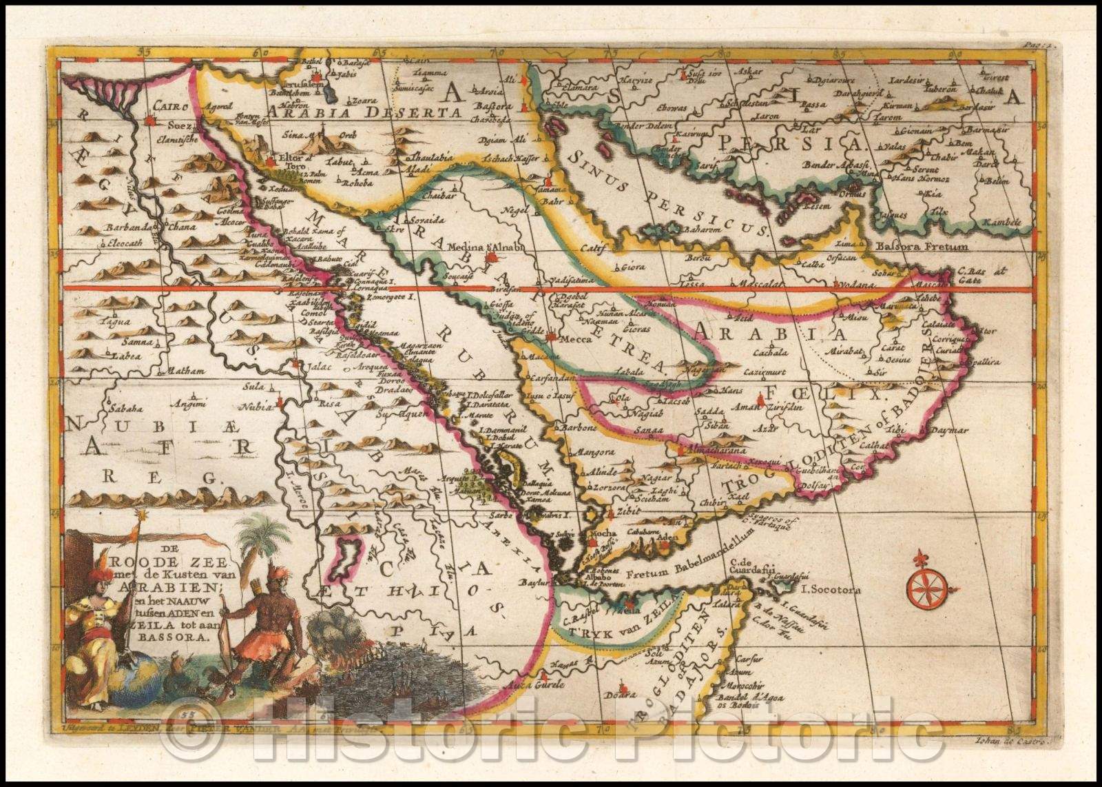 Historic Map - De Roode Zee met de Kusten van Arabien/The Arabien Red Sea to the Shores, and the Naauw between Aden and Zeila to Basra, 1700, Pieter van der Aa - Vintage Wall Art