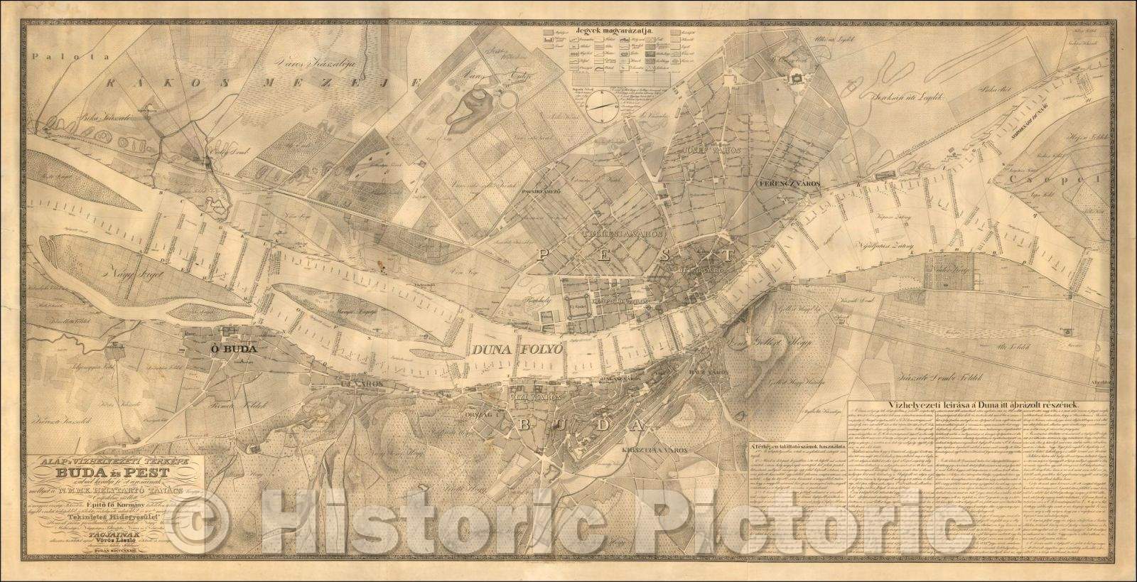 Historic Map - Alap's Vizhelyezeti Te?rke?pe Buda e?s Pest szabad kira?ly fo? va?rosainak, mellyet a? N.M.M.K/Danube between Buda and Pest, 1833, - Vintage Wall Art