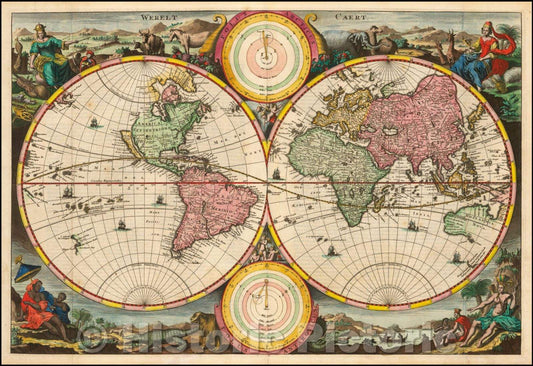 Historic Map - Werelt Caert, 1700, Daniel Stoopendahl - Vintage Wall Art