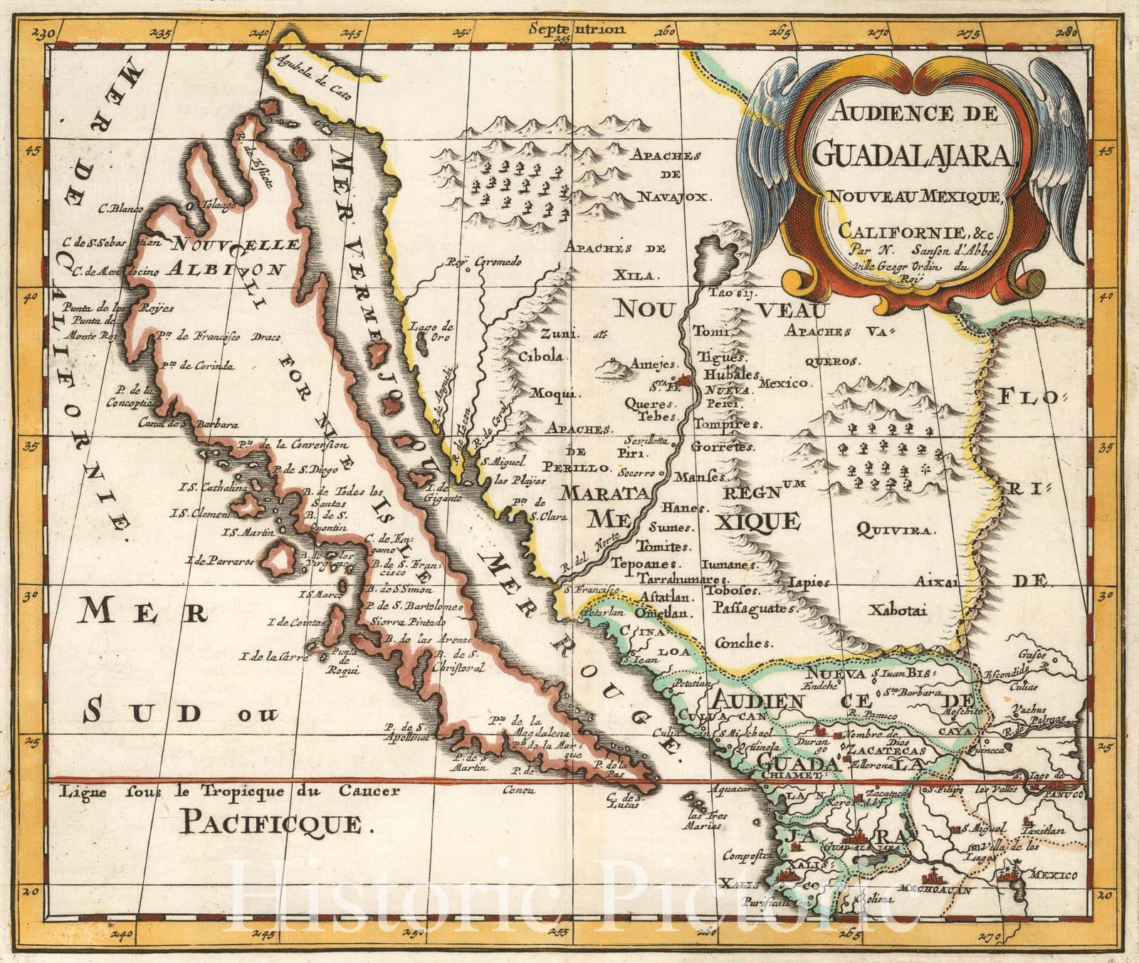 Map of Guadalajara, New Mexico, California (1657) - Historical Map Print