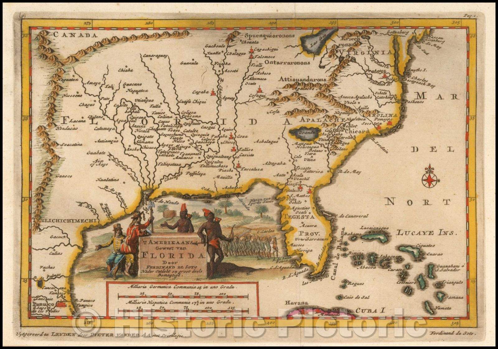 Historic Map - T Amerikaans Gewest van Florida Door Ferdinand De Soto, 1706, Pieter van der Aa v2
