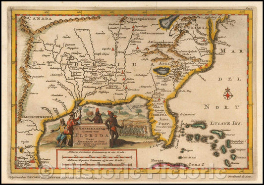 Historic Map - T Amerikaans Gewest van Florida Door Ferdinand De Soto, 1706, Pieter van der Aa v2