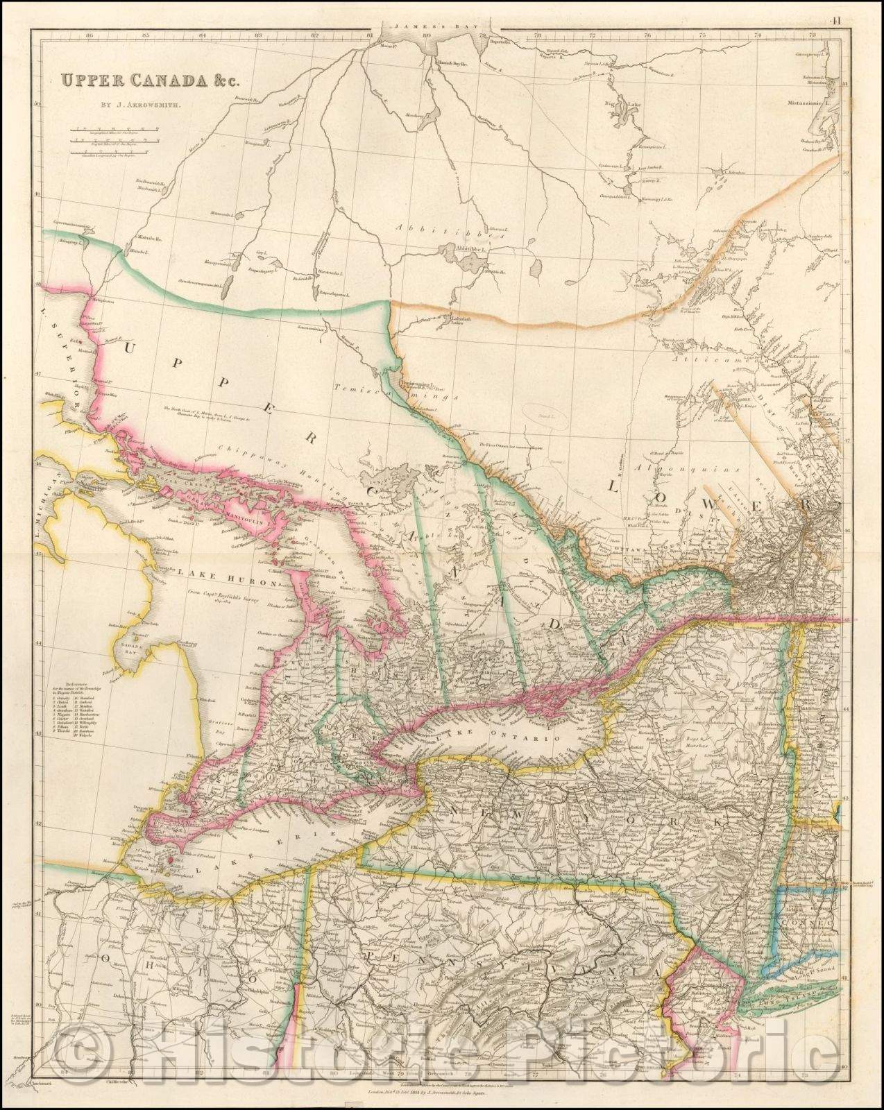 Historic Map - Upper Canada, 1853, John Arrowsmith - Vintage Wall Art