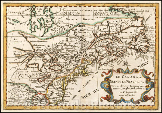 Historic Map - Le Canada ou Nouvelle France &c. Tiree de diverses Relations des Francois, Anglois, Hollandois &c, 1657, Nicolas Sanson - Vintage Wall Art