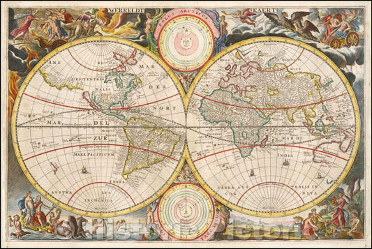 Historic Map - Werreldt Kaert, 1715, Jacob Van de Putte - Vintage Wall Art