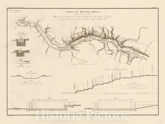 Muscle Shoals Canal Plan, Tennessee River (1834) - Historical Map Print