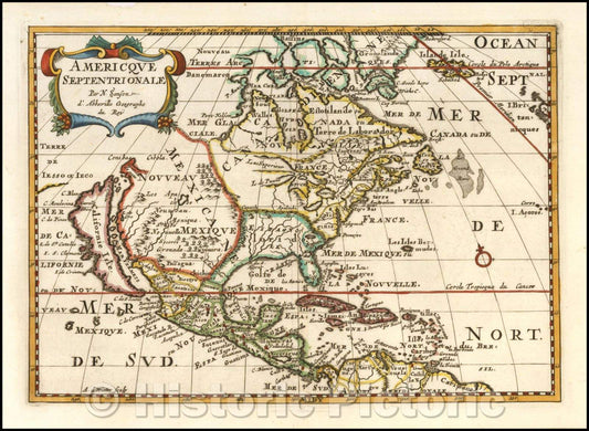 Historic Map - Americque Septentrionale Par N.Sanson/Sanson's Map of North America, showing California as an island, 1683, Nicolas Sanson - Vintage Wall Art