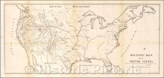 Historic Map - Military Map of the United States prepared in the Office of the Quarter Master General U.S.A. November, 1857, U.S. War Department - Vintage Wall Art
