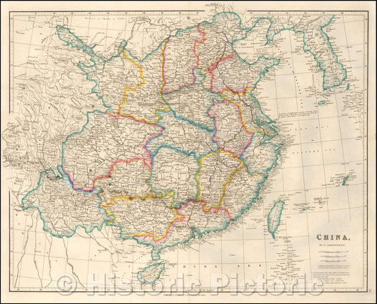 Historic Map - China, 1854, John Arrowsmith - Vintage Wall Art