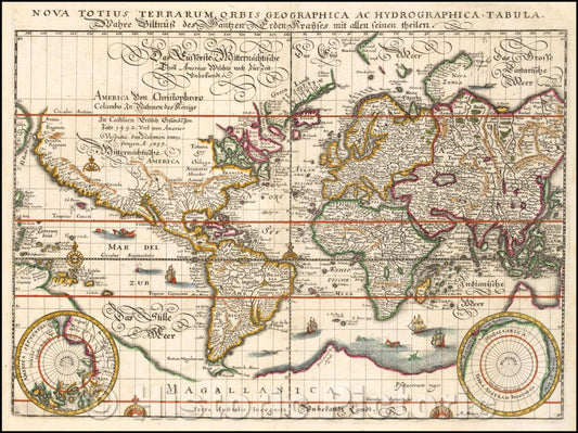 Historic Map - Nova Totius Terrarum Orbis Geographica Ac Hydrographica Tabula, 1638, Matthaus Merian - Vintage Wall Art