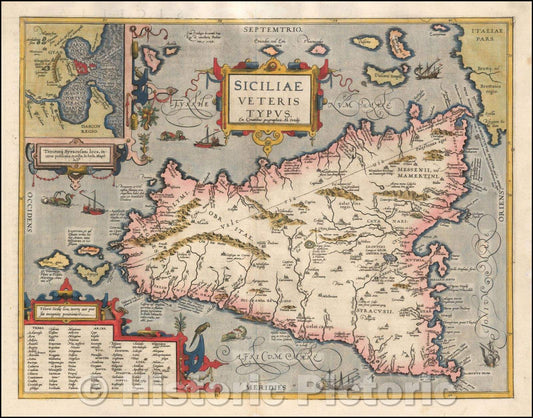 Historic Map - Siciliae Veteris Typus, 1584, Abraham Ortelius - Vintage Wall Art