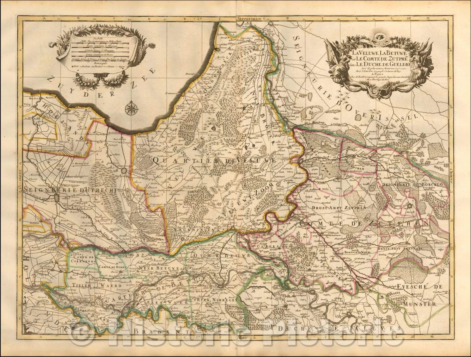 Historic Map - La Veluwe La Betuwe et Le Comte De Zutphe dans Le Duche de Gueldre/Map of Utrecht, Veluwe, Zutphen, Holland, and Neder-Betuw, 1700 - Vintage Wall Art