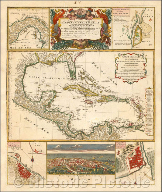 Historic Map - Mappa Geographica Complectens I. Indiae Occidentalis Partem Mediam Circum Isthmum Panamensem Large Inset of St. Augstine, Florida, 1740 v2