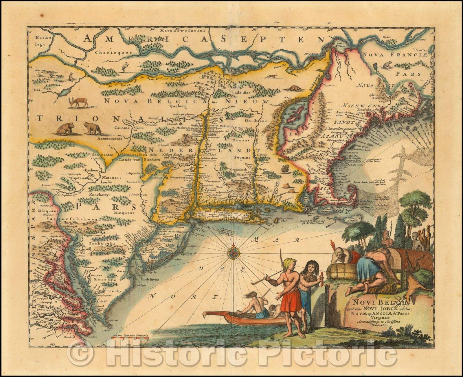 Historic Map - Novi Belgii Quod nunc Novi Jorck, vocatur Nova qe Angliae & Partis Virginiae Accuratissima et Novissima Delineatio, 1670, John Ogilby v1