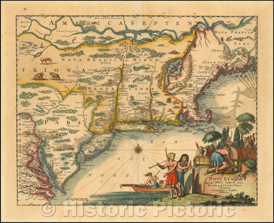 Historic Map - Novi Belgii Quod nunc Novi Jorck, vocatur Nova qe Angliae & Partis Virginiae Accuratissima et Novissima Delineatio, 1670, John Ogilby v1