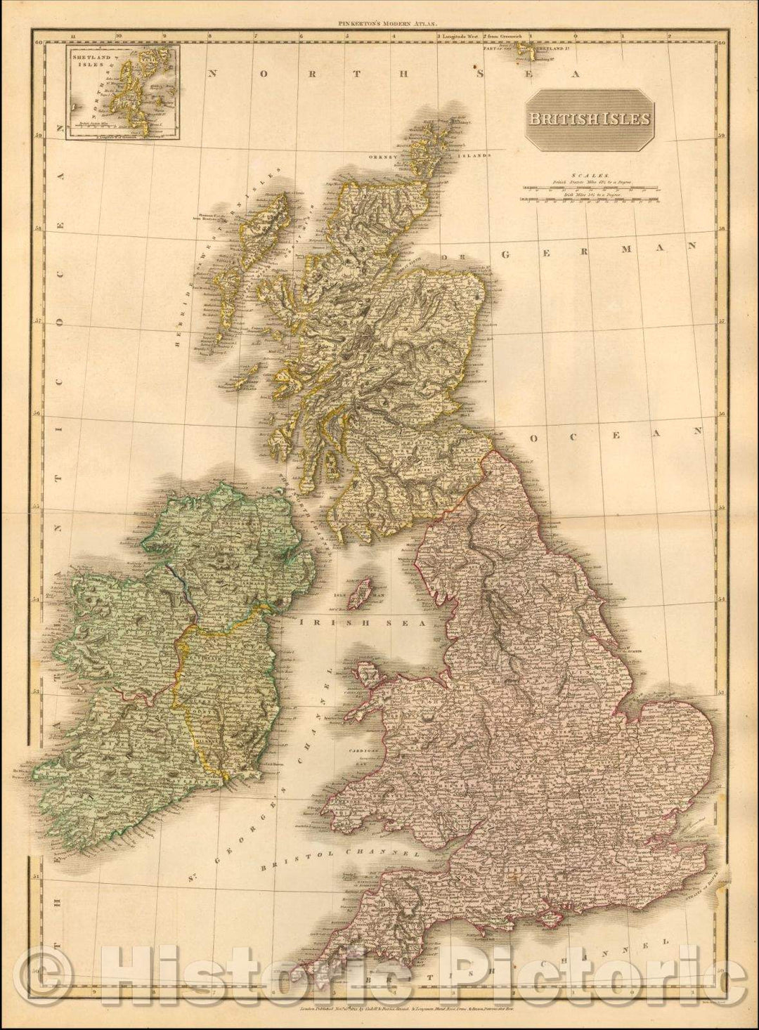 Historic Map - British Isles, 1815, John Pinkerton - Vintage Wall Art