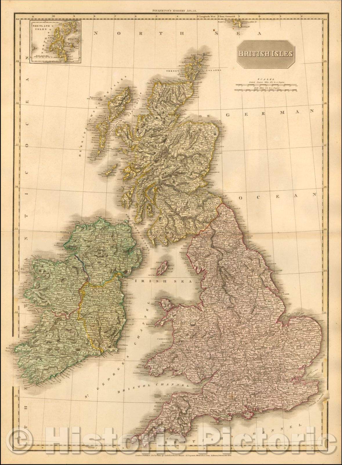 Historic Map - British Isles, 1815, John Pinkerton - Vintage Wall Art
