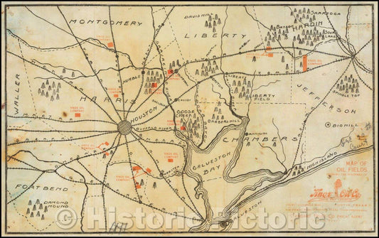 Historic Map - Map of Oil Fields Showing the Holdings of Knox Oil Co, 1916, Knox Oil Co - Vintage Wall Art