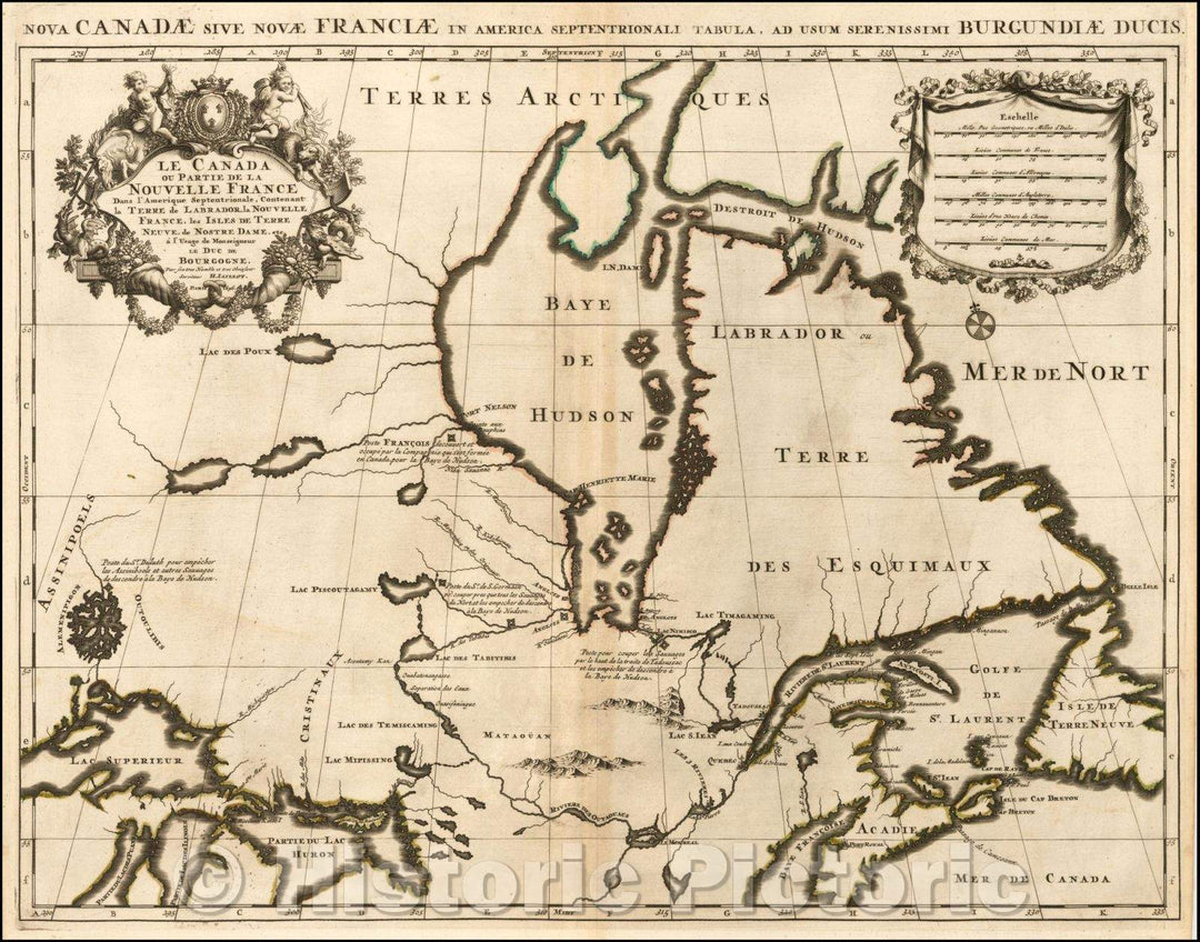 Historic Map - Le Canada ou Partie De La Nouvelle France Dans l'Amerique Septentrionale, 1696, Alexis-Hubert Jaillot - Vintage Wall Art