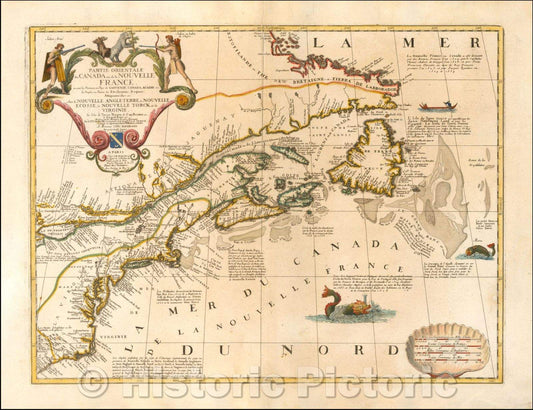 Historic Map - Partie Orientale du Canada ou de la Nouvelle France :: Canada and the Northeastern United States, 1689 - Vintage Wall Art