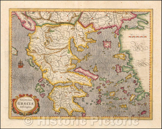 Historic Map - Nova Totius Graeciae descriptio, 1620, Gerard Mercator - Vintage Wall Art