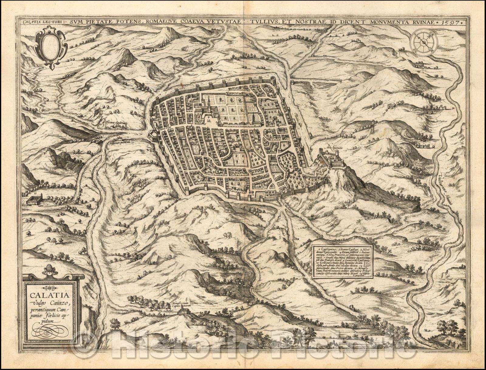 Historic Map - Calatia vulgo Caiazo, Perantiquum Campaniae Foelicis Oppidum :: Caiazzo from Braun and Hogenberg's Civitas Orbis Terrarum, 1597 - Vintage Wall Art