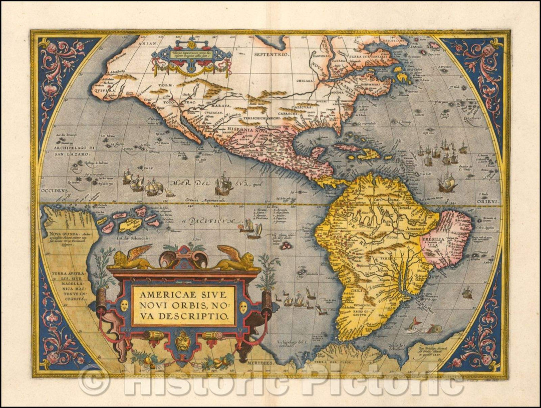 Historic Map - Americae Sive Novi Orbis Nova Descriptio, 1603, Abraham Ortelius - Vintage Wall Art