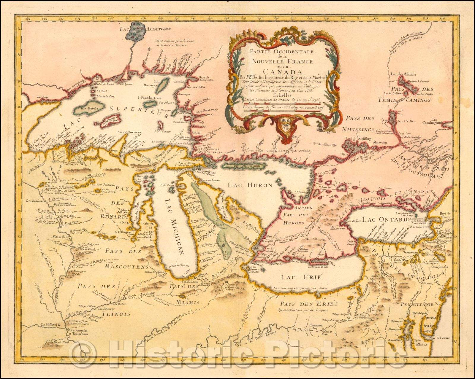Historic Map - Partie Occidentale de la Nouvelle France ou du Canada, 1755, Homann Heirs v1